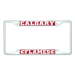 Calgary Flames White Metal License Plate Frame - 6.25"x12.25"