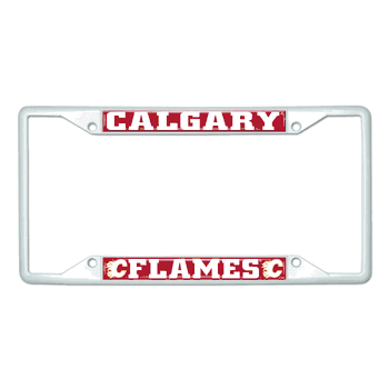 Calgary Flames White Metal License Plate Frame - 6.25