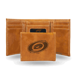 Carolina Hurricanes Brown Laser Engraved Tri-Fold Wallet
