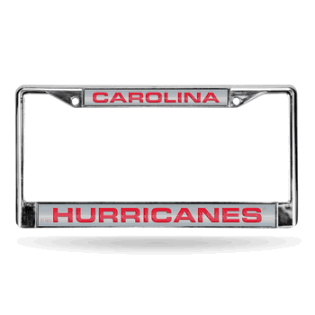 Carolina Hurricanes Laser Chrome Frame - Silver Background With Red Letters