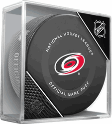 Carolina Hurricanes NHL Ice Hockey Team Sher-Wood Official Game Puck IN CUBE 2021-2022