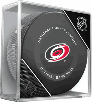 Carolina Hurricanes NHL Ice Hockey Team Sher-Wood Official Game Puck IN CUBE 2021-2022