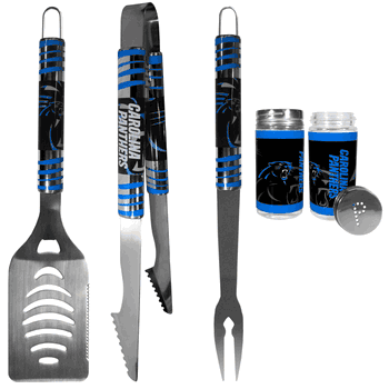 Carolina Panthers 3 pc Tailgater BBQ Set and Salt and Pepper Shaker Set