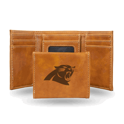 Carolina Panthers Brown Laser Engraved Faux Leather Trifold