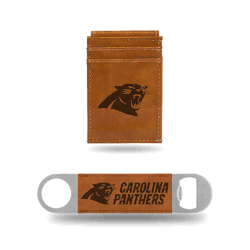 Carolina Panthers Brown Laser Engraved Front Pocket Wallet & Bar Blade