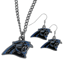 Carolina Panthers Dangle Earrings and Chain Necklace Set