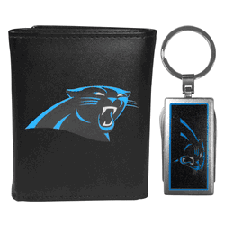 Carolina Panthers Leather Tri-fold Wallet & Multitool Key Chain, Black