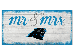Carolina Panthers Script Mr & Mrs 6x12 Sign