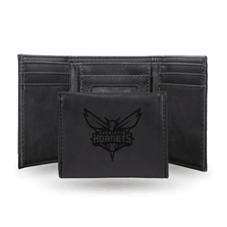 Charlotte Hornets Black Laser Engraved Tri-Fold Wallet