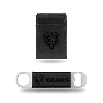 Chicago Bears Black Laser Engraved Front Pocket Wallet & Bar Blade