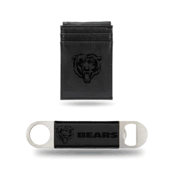 Chicago Bears Black Laser Engraved Front Pocket Wallet & Bar Blade