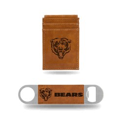 Chicago Bears Brown Laser Engraved Front Pocket Wallet & Bar Blade