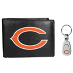 Chicago Bears Leather Bi-fold Wallet & Steel Key Chain