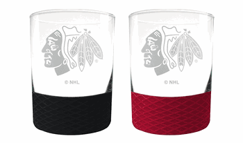 Chicago Blackhawks 2pc Laser Etched Commissioner Rocks Glass Set