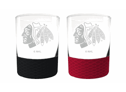 Chicago Blackhawks 2pc Laser Etched Commissioner Rocks Glass Set