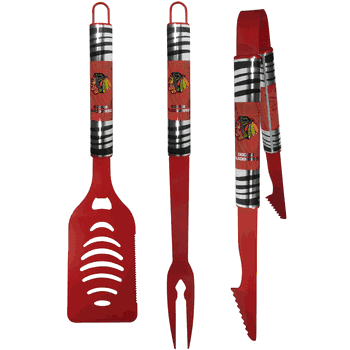 Chicago Blackhawks 3 pc Color BBQ Tool Set