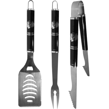 Chicago Blackhawks 3 pc Steel BBQ Set in Black