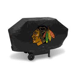 Chicago Blackhawks Black Deluxe Vinyl Grill Cover - 68" Wide/Heavy Duty/Velcro Staps