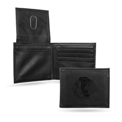 Chicago Blackhawks Black Laser Engraved Bill-fold Wallet