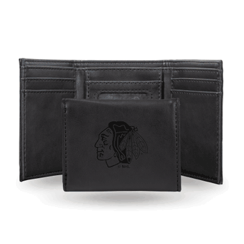 Chicago Blackhawks Black Laser Engraved Tri-Fold Wallet