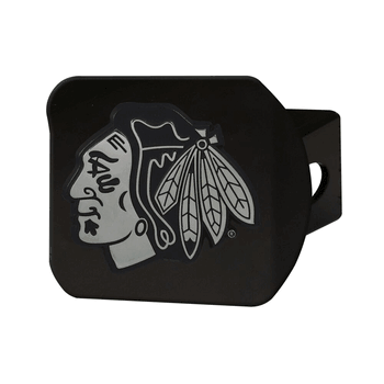 Chicago Blackhawks Black Metal Hitch Cover with Metal Chrome 3D Emblem