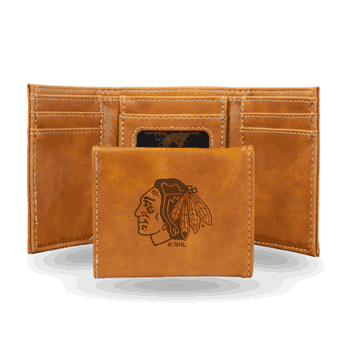 Chicago Blackhawks Brown Laser Engraved Tri-Fold Wallet