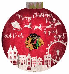 Chicago Blackhawks Christmas Village 12in Wall Art