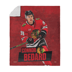 Chicago Blackhawks Connor Bedard NHL Silk Touch Sherpa Throw Blanket 50x60 Inches
