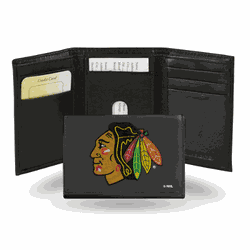 Chicago Blackhawks  Embroidered Genuine Leather Tri-fold Wallet 3.25" x 4.25" - Slim