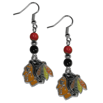Chicago Blackhawks Fan Bead Dangle Earrings