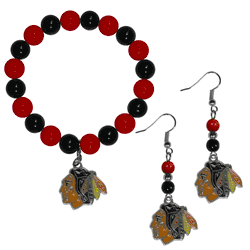 Chicago Blackhawks Fan Bead Earrings and Bracelet Set