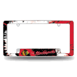 Chicago Blackhawks Tie Dye 12" x 6" Chrome All Over Automotive License Plate Frame