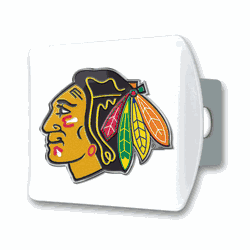 Chicago Blackhawks White Metal Hitch Cover with  3D Color Emblem