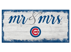 Chicago Cubs Script Mr & Mrs 6x12 Sign