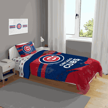 Chicago Cubs Slanted Stripe 4 PC Twin Bed in a Bag