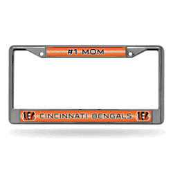 Cincinnati Bengals #1 Mom 12" x 6" Silver Bling Chrome Car/Truck/SUV Auto Accessory