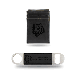 Cincinnati Bengals Black Laser Engraved Front Pocket Wallet & Bar Blade