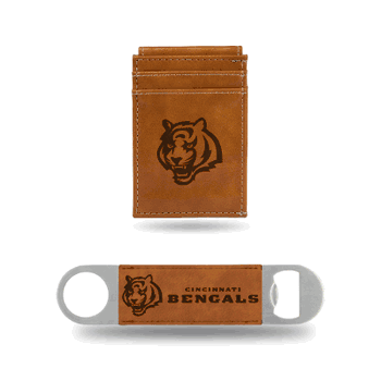 Cincinnati Bengals Brown Laser Engraved Front Pocket Wallet & Bar Blade