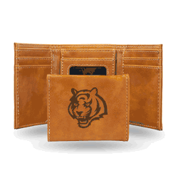 Cincinnati Bengals Brown Laser Engraved Tri-Fold Wallet