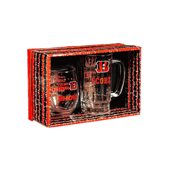 Cincinnati Bengals Drink Set Boxed 17oz Stemless Wine and 16oz Tankard