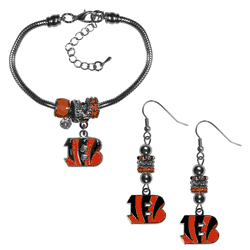 Cincinnati Bengals Euro Bead Earrings and Bracelet Set