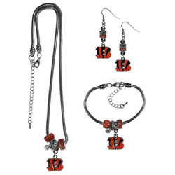 Cincinnati Bengals Euro Bead Jewelry 3 piece Set