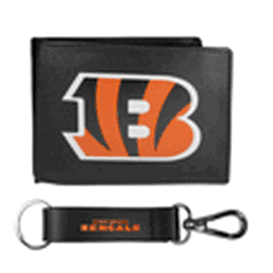 Cincinnati Bengals Leather Bi-fold Wallet & Strap Key Chain