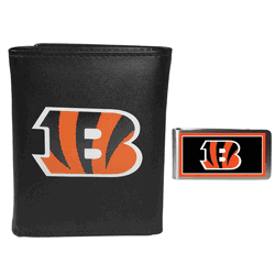 Cincinnati Bengals Leather Tri-fold Wallet & Color Money Clip