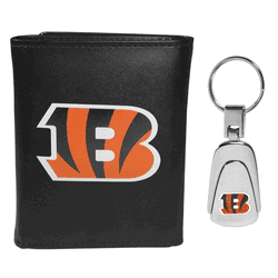 Cincinnati Bengals Leather Tri-fold Wallet & Steel Key Chain
