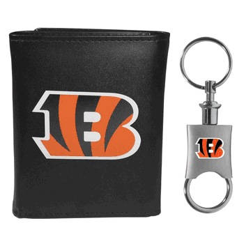 Cincinnati Bengals Leather Tri-fold Wallet & Valet Key Chain