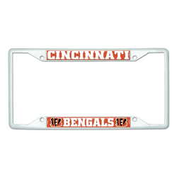 Cincinnati Bengals White Metal License Plate Frame - 6.25"x12.25"