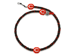 Cincinnati Reds Necklace Frozen Rope Team Color Baseball Black Leather Red Thread CO