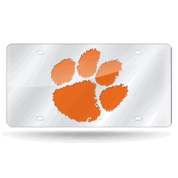 Clemson Tigers  12" x 6" Silver Laser Cut Tag For Car/Truck/SUV