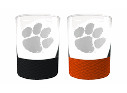 Clemson Tigers 2pc Laser Etched Commissioner Rocks Glass Set
